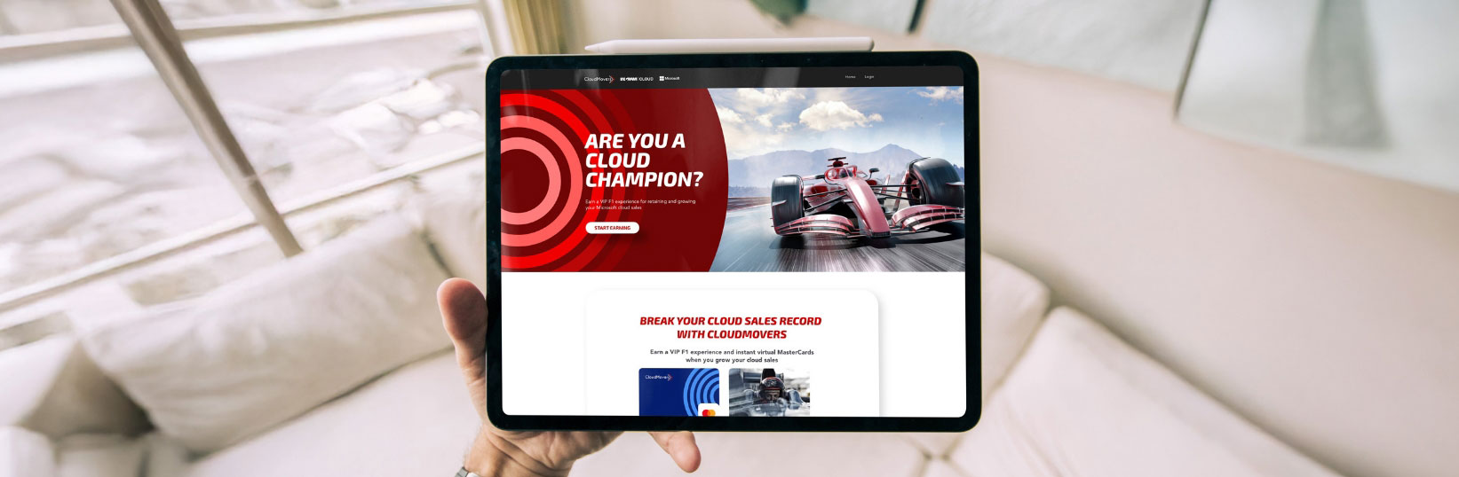 Cloud movers website on tablet in hand